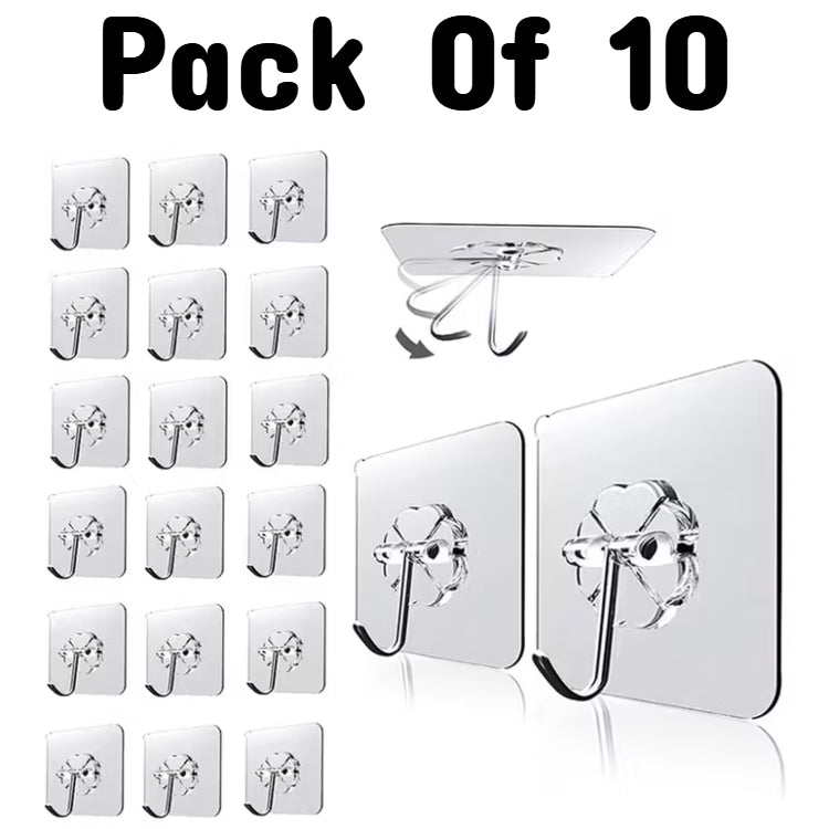 Transparent Self-Adhesive Wall Hooks Sticker Pack of 10